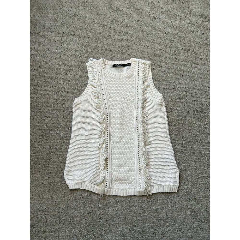 Ralph Lauren Golf Sweater Vest Womens Small White Luxury Preppy Cable Knit Fray